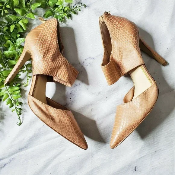 Jessica Simpson Coswell Blush Pink Snake Embossed Faux Leather Pointed Toe Pump - Picture 1 of 11